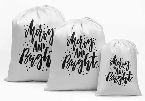 Darling Souvenir White Merry & Bright Christmas Party Supplies Favor Bags Drawstring Pouchs 15 5 x 7 Inches белый