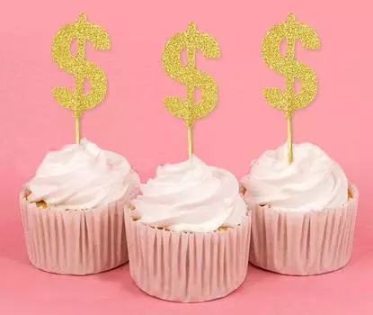 Darling Souvenir Знак доллара Cupcake Toppers День рождения Свадьба Десертные украшения - Pack Of Pack Of 20 красный