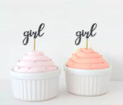 Дарлинг Сувенир| Baby Shower Girl Cupcake Toppers| Десертные украшения для вечеринки с указанием пола - упаковка Pack Of 40