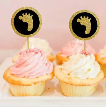 Дарлинг Сувенир| Блеск Baby Foot Baby Shower Toppers для капкейков | Десертные украшения - упаковка Pack Of 20 синий