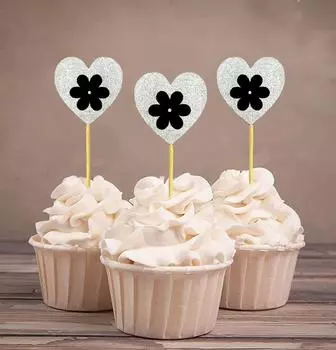 Дарлинг Сувенир| Блестящие топперы для кексов в форме сердца | Свадьба - Украшения для десерта на день рождения - упаковка Pack Of 20 серебряный/детские розовый