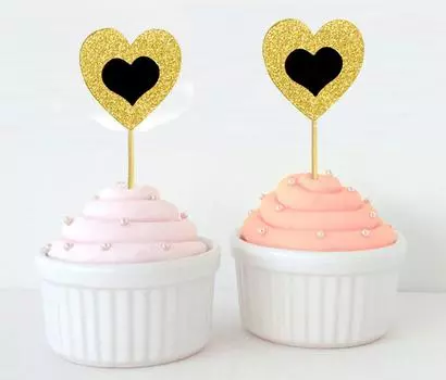 Дарлинг Сувенир| Блестящие топперы для кексов в форме сердца | Свадьба - Украшения для десерта на день рождения - упаковка Pack Of 20 чёрный