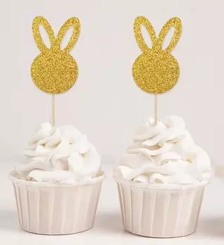 Дарлинг Сувенир| Блестящие золотые пасхальные кролики, ботворезы для кексов, украшение для десерта, топперы для кексов - упаковка Pack Of 20 чёрный