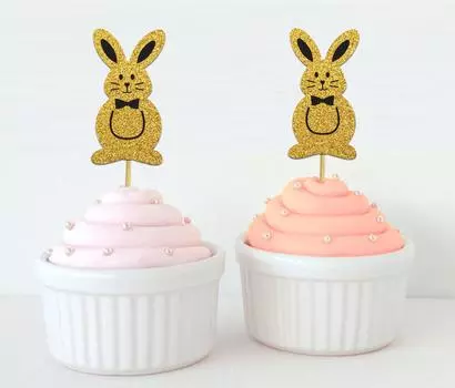 Дарлинг Сувенир| Блестящие золотые пасхальные кролики, ботворезы для кексов, украшение для десерта, топперы для кексов - упаковка Pack Of 20 синий