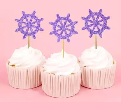 Дарлинг Сувенир| Ботворезы для кексов с колесом корабля | Десертные украшения для свадебной вечеринки на пляже - упаковка Pack Of 20 фиолетовый