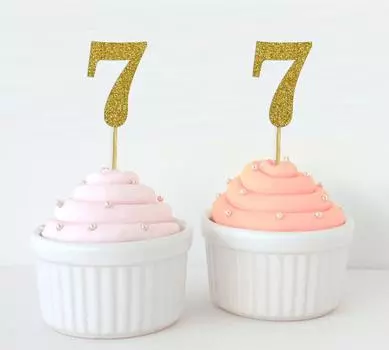 Дарлинг Сувенир| Ботворезы для кексов с номером 7 на день рождения | Украшения для десерта на день рождения, годовщину, упаковка Pack Of 20 фиолетовый