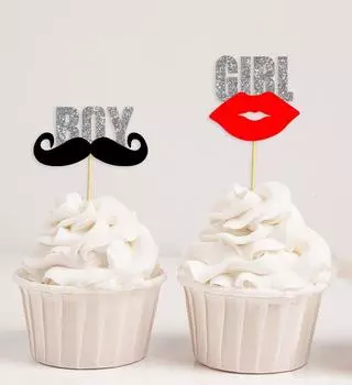 Дарлинг Сувенир| Детский душ его близнец (Мальчик девочка) Топперы для кексов| Десертные украшения для вечеринки с указанием пола - упаковка Pack Of 40