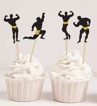 Дарлинг Сувенир| Девичник, кекс, топперы, бодибилдер, силуэт, украшение для торта, спорт, упаковка из 40 штук (4 Pack Of 20 серебряный