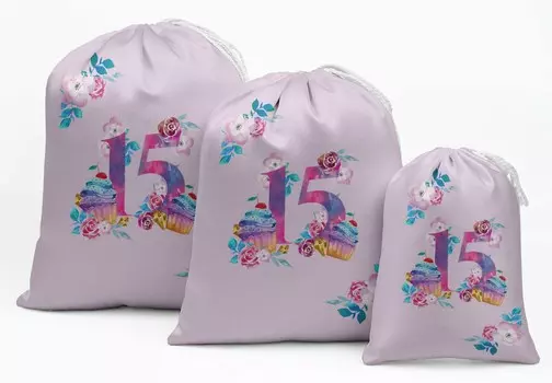 Дарлинг Сувенир Фиолетовый Цветочный Quinceanera Праздничные Атрибуты Сумки На Шнурке Пользу Сумки 15 5 x 7 Inches аметист