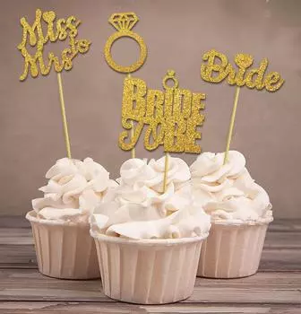 Дарлинг Сувенир| невеста, чтобы быть украшением для кексов | Блестящие топперы для кексов для девичника | Десертные украшения для торта Miss To Mrs Party - Pack Of Pack Of 20 золотой