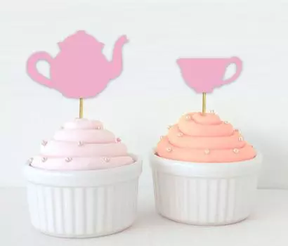 Дарлинг Сувенир| Свадебный душ Чаепитие Кекс Топпер | Украшения для десерта на день рождения Чайник Чашка Кекс Ботворезы - Упаковка Pack Of 20 синий