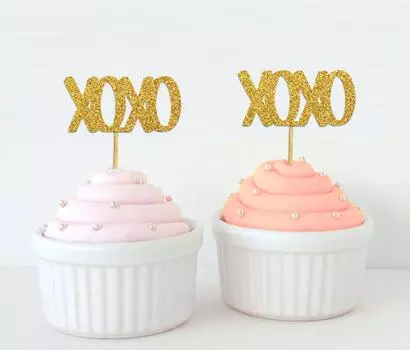 Дарлинг Сувенир| Топпер для кексов XOXO| Объятия и поцелуи Свадебная вечеринка Набор украшений для десертов - Pack Of Pack Of 20 серебряный
