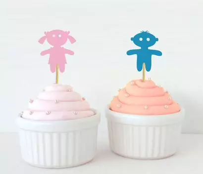 Дарлинг Сувенир| Топперы для кексов с раскрытием пола | мальчик или девочка| Украшения для детского душа для близнецов - упаковка Pack Of 40 синий