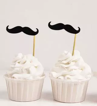 Дарлинг Сувенир| Топперы для кексов с усами и усами для мальчика | Свадьба - Украшения для десерта на день рождения - Pack Of Pack Of 20 чёрный