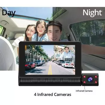 Dash Cam 4 Inch FHD 1080P touch Screen Car DVR 170 Degree Wide Angle 3Lens Video Recorder Night vision Reverse Rear View none