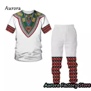 Дашики африканские тотемы с принтом, летняя мужская винтажная футболка, комплект брюк, спортивный костюм в этническом стиле, мужская модная уличная одежда 4XL
