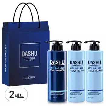 Dashu Daily Herbal Scalp Gold Shampoo 500ml + Anti-Hair Loss Protein Treatment 500ml x 2 + Shopping Bag, 2 Sets
