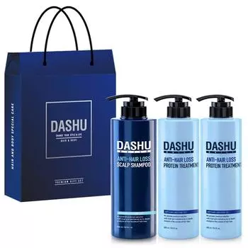 Dashu Daily Herbal Scalp Gold Shampoo 500ml + Anti-Hair Loss Protein Treatment 500ml x 2 + Shopping Bag, 1 Set