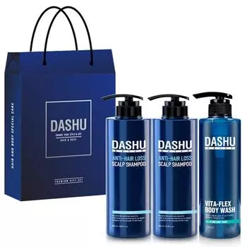 Dashu Daily Herbal Scalp Gold Shampoo 500ml x 2 + Vitaplex All-in-One Body Wash 500ml + Shopping Bag, 1 set