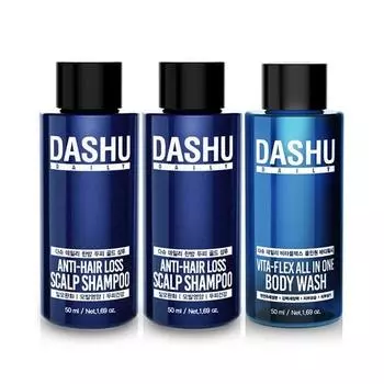 DASHU Daily Herbal Scalp Gold Shampoo EX 50 мл x 2 шт. + Dashu Daily Vitaplex All-in-One Body Wash 50 мл x 1 шт., 1 набор