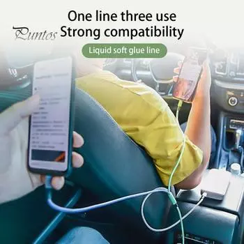 Кабель для передачи данных Универсальный быстрозарядный 3 в 1 жидкий силикон 8-контактный Micro USB Type-C кабель для зарядки для офиса зелёный