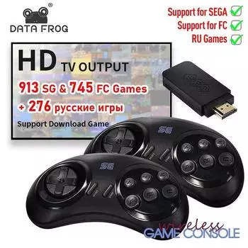 Data Frog 16-битная беспроводная консоль MD, игровая приставка 4K, HDMI-совместимая, 900 + игровой двойной беспроводной геймпад для Sega Genesis Mini/Mega Drive 900 games