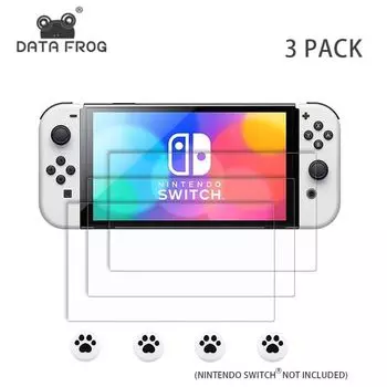 DATA FROG 3 шт. защитная пленка из закаленного стекла для экрана переключателя Nintendo, защитная крышка для экрана с аналоговой крышкой для джойстика для переключателя OLED 2PCS Tempered flim