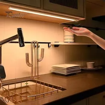 Датчик человеческого тела, светильник для шкафа с дистанционным управлением, быстрое реагирование, широкий угол обнаружения, перезаряжаемый светодиодный ночник для установки под столешницей 20 cm серебряный