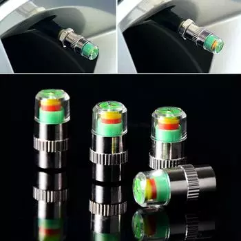 Датчик давления в шинах с 3-цветным индикатором Eye Alert, датчик давления в шинах автомобиля с индикатором датчика колпачков клапанов с 3-цветным индикатором Eye Alert (4шт) серебряный