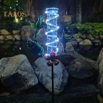 Датчик дождя «Колибри» со стеклянной трубкой, нержавеющий металлический каркас, Солнечный датчик дождя со светодиодной подсветкой, декоративный датчик дождя для садового двора зелёный