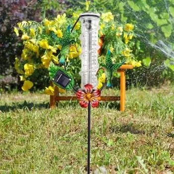 Датчик дождя «Колибри» со стеклянной трубкой, нержавеющий металлический каркас, Солнечный датчик дождя со светодиодной подсветкой, декоративный датчик дождя для садового двора зелёный