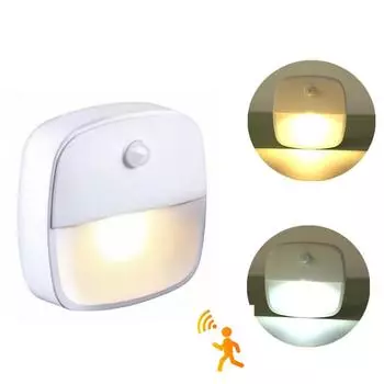 Датчик движения Беспроводной светодиодный ночник с питанием от батареи AAA Спальня Настенная лестница Шкаф Проход Тело Индукционные домашние светильники белый