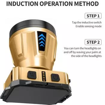 Датчик движения Многофункциональный налобный фонарь Тип C USB зарядка Супер яркий налобный фонарь дисплей питания Регулируемая повязка на голову для кемпинга