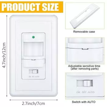 Датчик движения PIR для установки в стену, выключатель света, обзор 180°, датчик присутствия, автоматическое включение/выключение, настенный датчик, однополюсный нейтральный провод белый