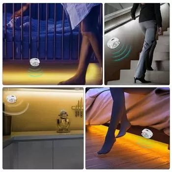 Датчик движения подсветка под шкафом кухонный шкаф кровать аварийный ночник гибкая светодиодная лента DC 12V US EU адаптер питания 1m