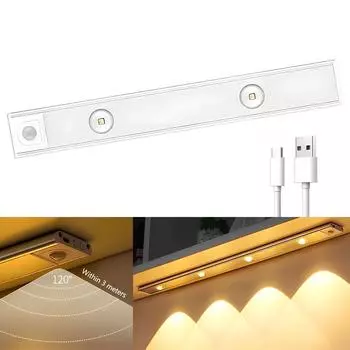 Датчик движения светодиодный беспроводной ультратонкий USB-светильник для кухонного шкафа, спальни, гардероба, книжной полки, крыльца, аварийного ночника в помещении 20cm чёрный