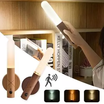 Датчик движения светодиодный ночник перезаряжаемый деревянный дизайн индукционный настенный светильник для спальни лестницы коридора освещение