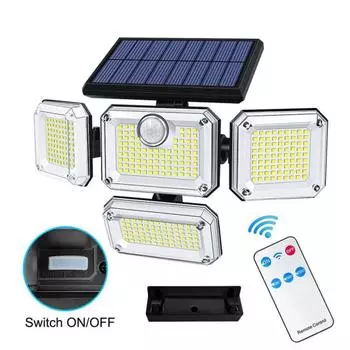 Датчик движения, уличный солнечный настенный светильник с дистанционным управлением, высокая яркость, водонепроницаемость, 4 головки B