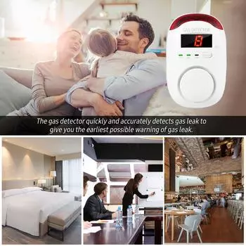 Датчик дыма Подключаемый тип Газовая сигнализация Светодиодный цифровой дисплей Детектор утечки горючего газа Метан US Plug белый