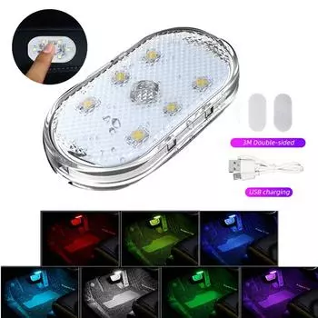 Датчик касания салона автомобиля Лампа для чтения Светодиодные фонари Мини-автомобильный дверной светильник на липучке Установка USB аккумуляторная 6 лампочек 5 В светодиодное освещение Палец Автомобильные аксессуары