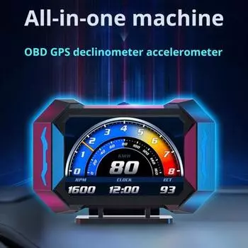 Датчик OBD2, автомобильный HUD-дисплей, многофункциональный цифровой датчик, универсальный, простая настройка, спидометр, GPS-тахометр чёрный