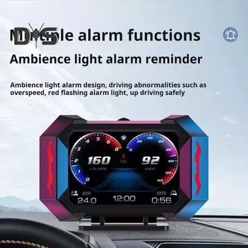 Датчик OBD2, автомобильный HUD-дисплей, многофункциональный цифровой датчик, универсальный, простая настройка, спидометр, GPS-тахометр чёрный