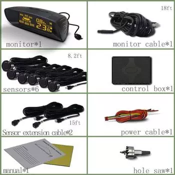 Датчик парковки Parktronic 6 датчиков Автомобильный голосовой зуммер Автомобильный радар заднего хода Электроника Автоматический детектор Комплект помощи при движении задним ходом чёрный