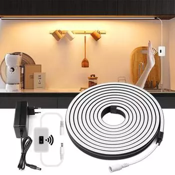 Датчик ручной развертки, черная силиконовая трубка, неоновый свет, светодиодная лента, 120 светодиодов/м, гибкая подсветка для шкафа, подсветка для кухни, спальни, декор 1M белый