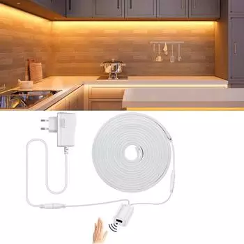 Датчик ручной развертки, светодиодная лента, неоновый свет, 12 В, лампа подсветки, гибкая лента, водонепроницаемая, для дома, гардероба, фонового освещения, вилка европейского стандарта 1M EU Plug белый