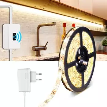 Датчик ручной развертки, светодиодный светильник для шкафа, кухонная световая лента, водонепроницаемый переключатель движения 12 В, гибкая настенная лента для домашнего декора, лестница, ночник, вилка европейского стандарта 1M белый