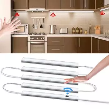 Датчик ручной развертки, светодиодный светильник под шкафом, лампа для подсветки шкафа «сделай сам», 12 В постоянного тока, 30/40/50 см, светодиодный диод, ночная лампа с жесткой лентой для кухни, спальни, вилка европейского стандарта 1 X 30CM With Power
