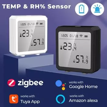 Датчик температуры и влажности Tuya Smart ZigBee с ЖК-экраном, гигрометр для помещений, термометр, работает с Alexa Google Home белый