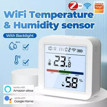 Датчик температуры и влажности Tuya WiFi ZigBee Умный дом Автоматизация Гигрометр Термометр Работает с Alexa Google Smart Life