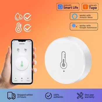 Датчик температуры и влажности Tuya ZigBee Mini, датчик влажности в помещении, работает с голосовым управлением через приложение Alexa Google Home белый